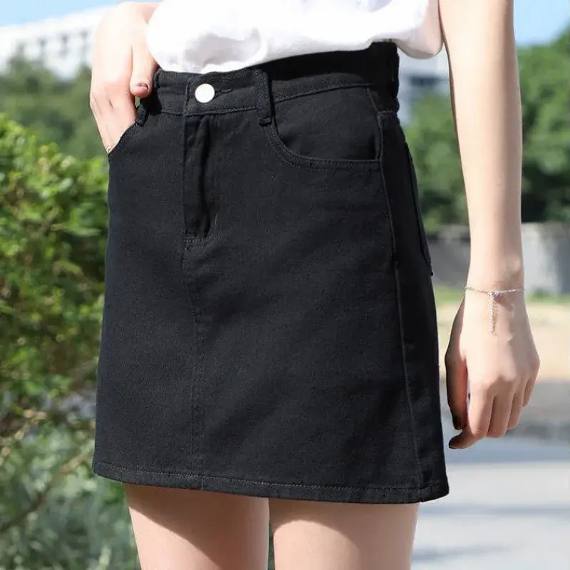 High Waist A- Line Mini Skirt for Women Denim Short Skirt Spring Summer New Style Korean Version Student Black And White Half Bo