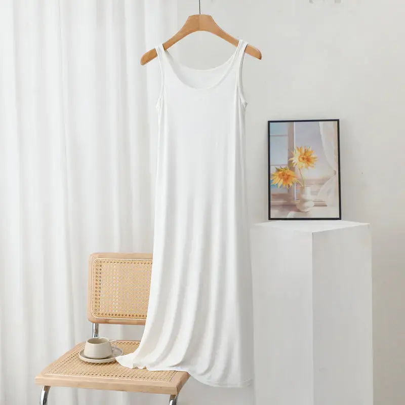 Plus Size Modal Long Dress Women's Spring Summer Loose A- Line Bottoming Skirt Home Sleepwear Sleeveless Pure Color Gown