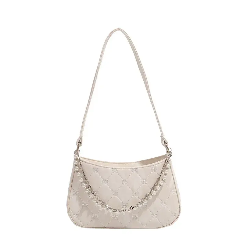 Korean Style Pure Desire Pearl Metal Double Chain Underarm Women's Bag Commuting Single Shoulder Bag Fashionable Ladies Purse