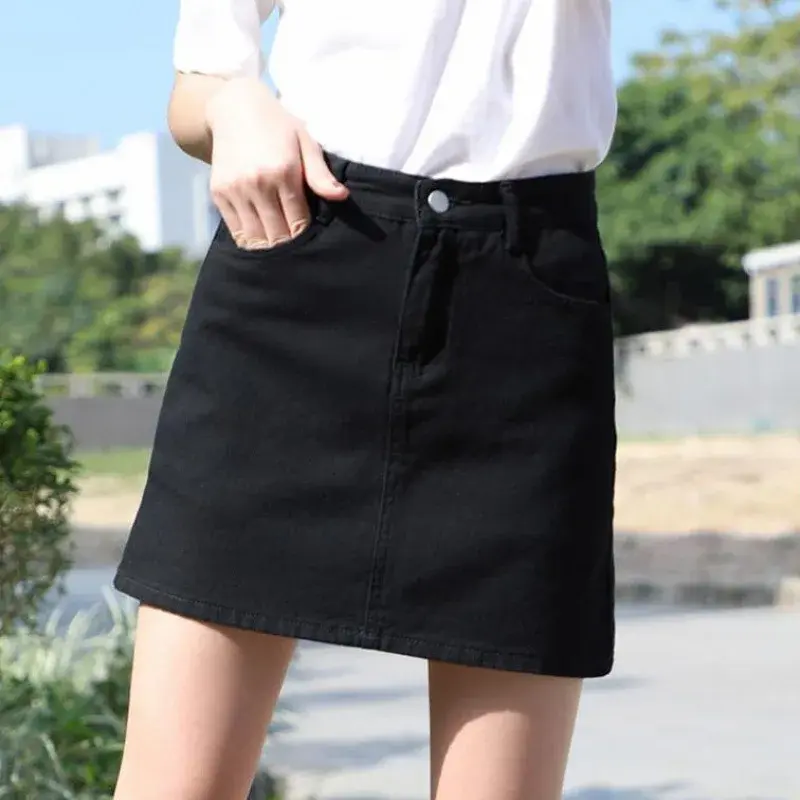 High Waist A- Line Mini Skirt for Women Denim Short Skirt Spring Summer New Style Korean Version Student Black And White Half Bo