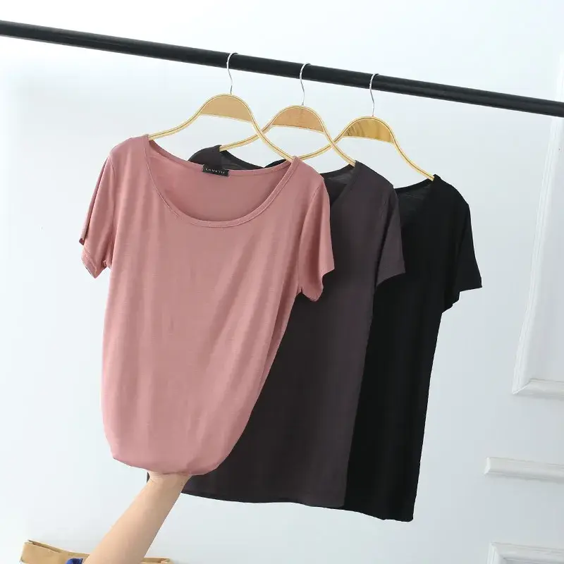 Spring Summer Autumn Modal Brushed Loose Fit Cotton Korean Style round Neck Half Sleeve Women's T-shirt Short Sleeve Crew Neck