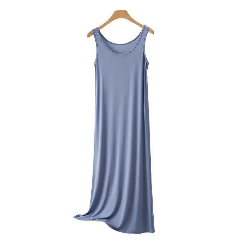 Plus Size Modal Long Dress Women's Spring Summer Loose A- Line Bottoming Skirt Home Sleepwear Sleeveless Pure Color Gown