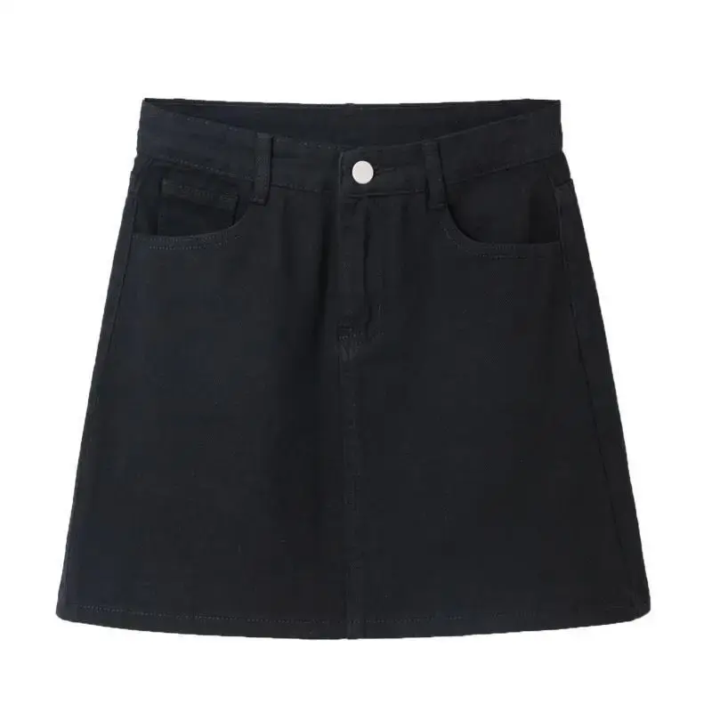 High Waist A- Line Mini Skirt for Women Denim Short Skirt Spring Summer New Style Korean Version Student Black And White Half Bo