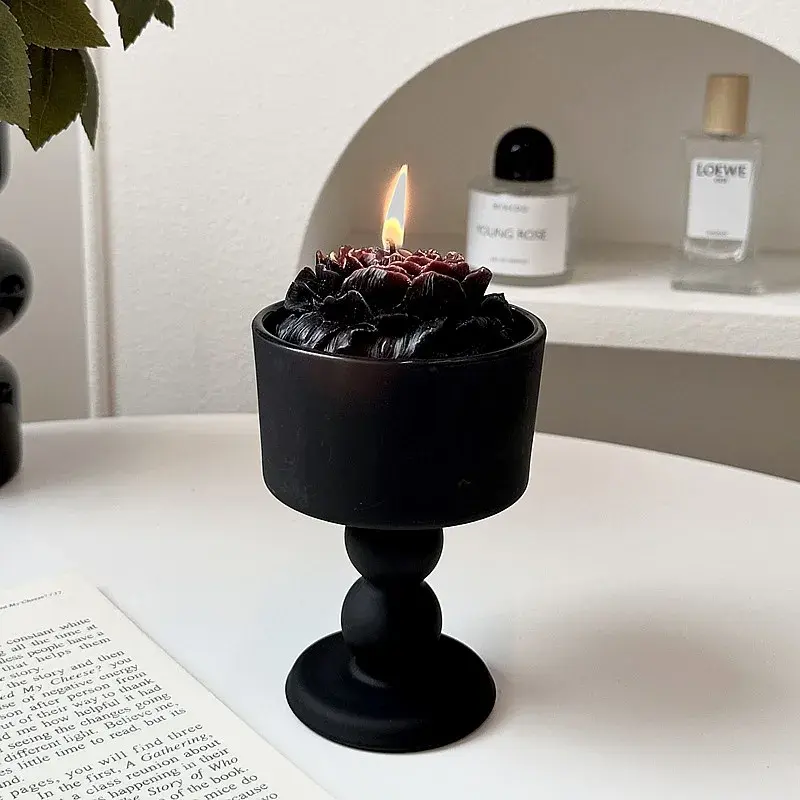 French Vintage Candle Holder Black Frosted Glass Candle Base Decorative Atmosphere Decoration Photography Prop Home Decor