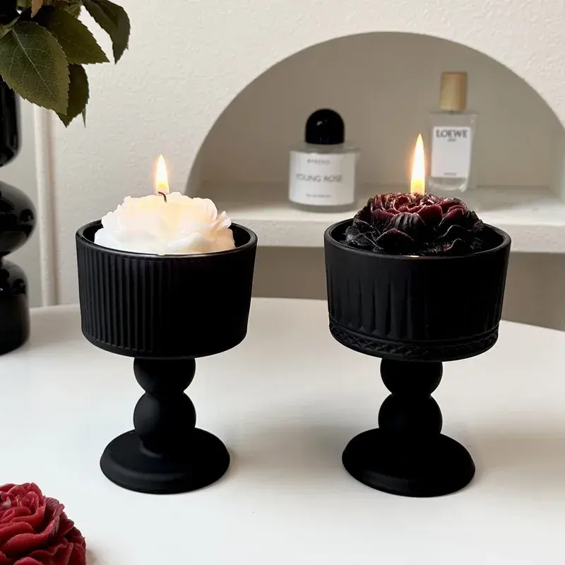French Vintage Candle Holder Black Frosted Glass Candle Base Decorative Atmosphere Decoration Photography Prop Home Decor