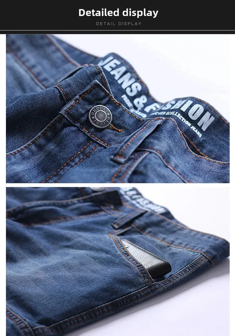 Amazon Summer Thin Loose-Fit Multi-Pocket Work Denim Shorts Casual Jeans Men's 5-Piece 7-Piece Ankle Length Blue Straight Leg