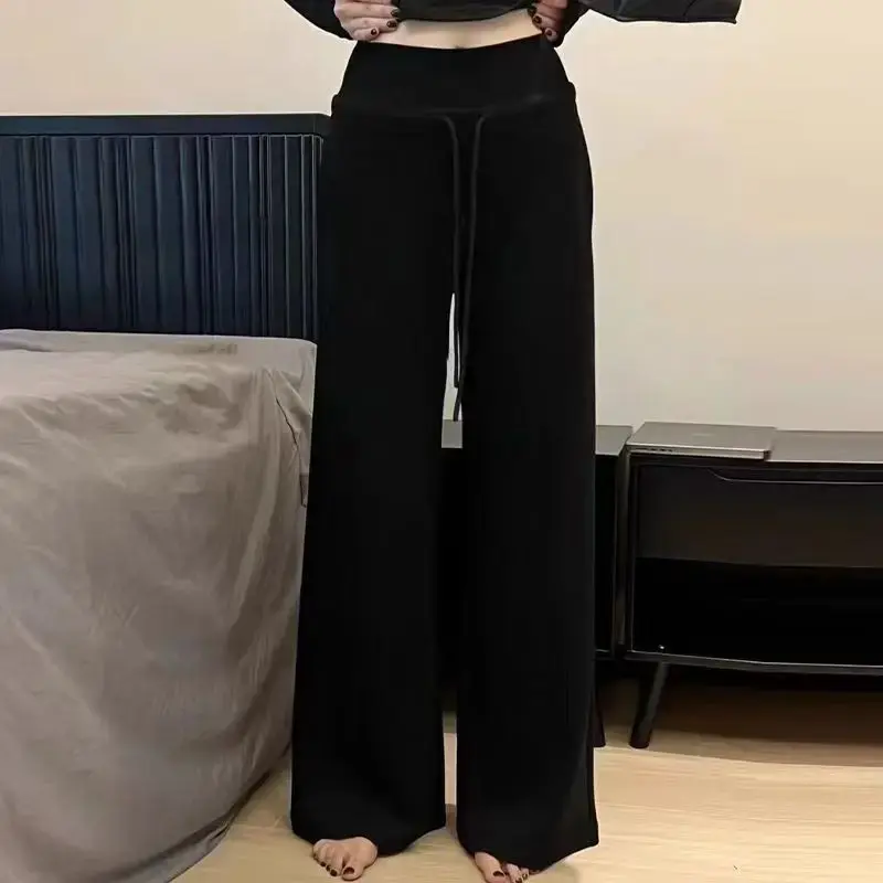 Loose Straight Leg Wide Leg Pants Women's Autumn Winter New Drawstring Elastic Waist Casual Long Floor-Length Sweatpants