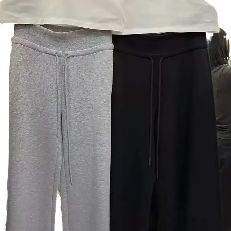 Loose Straight Leg Wide Leg Pants Women's Autumn Winter New Drawstring Elastic Waist Casual Long Floor-Length Sweatpants
