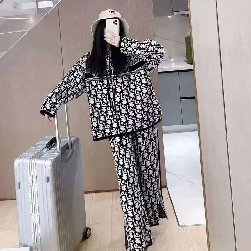 Fashionable Hoodie Set Women's Spring Autumn Wide Leg Pants Two Piece Suite Letter Print Street Style Comfortable Sweatshirt
