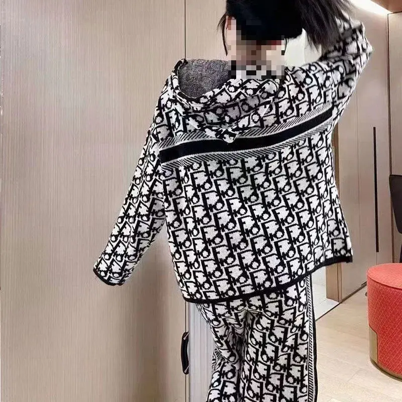 Fashionable Hoodie Set Women's Spring Autumn Wide Leg Pants Two Piece Suite Letter Print Street Style Comfortable Sweatshirt