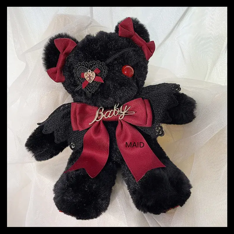Original Handmade Design Lolita Black Eyemask Bear Bag Single Shoulder Handbag Black Velvet Bag Storage Accessories Motorcycle E