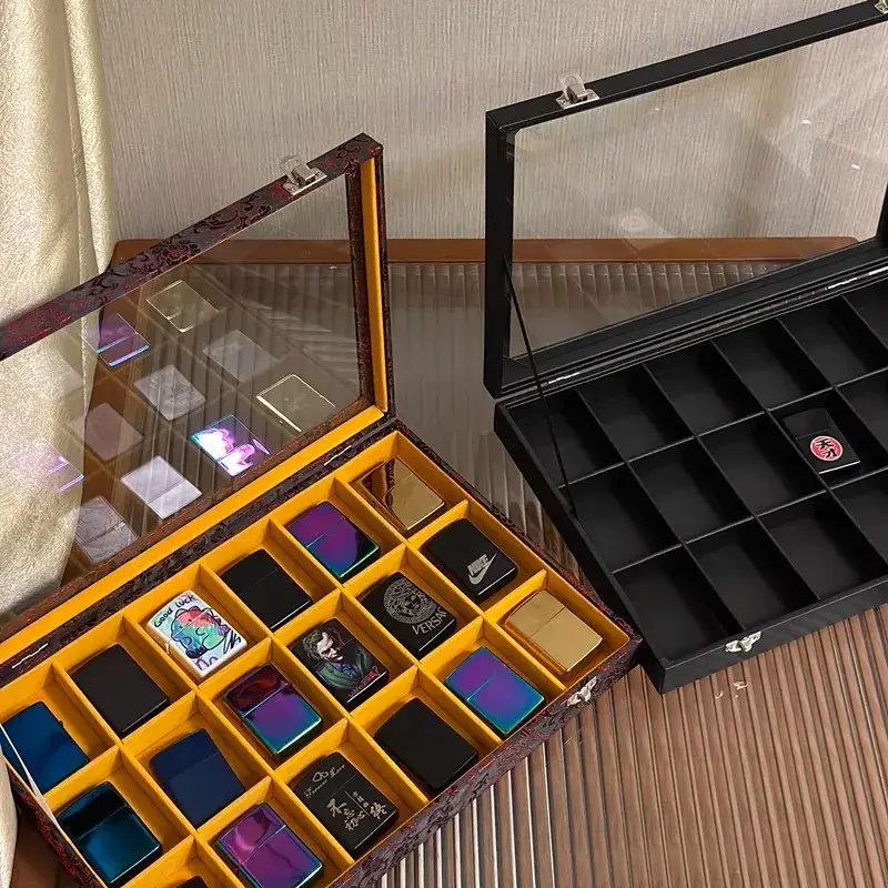 Large Capacity Zippo Matches Storage Box Transparent Glass With Lid Oil Firestone Storage Box For Collectors