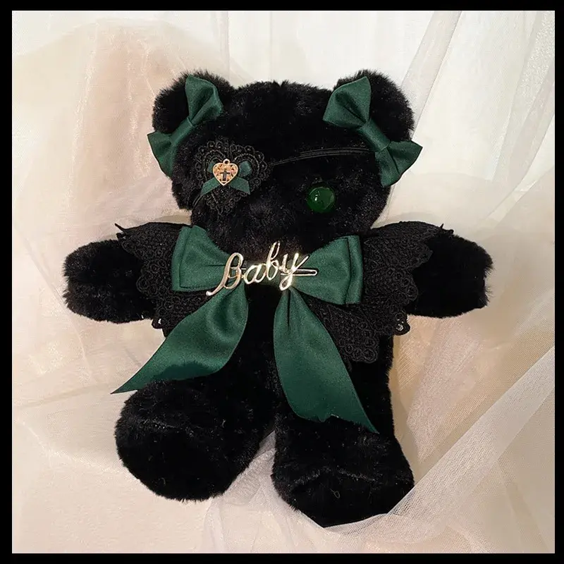 Original Handmade Design Lolita Black Eyemask Bear Bag Single Shoulder Handbag Black Velvet Bag Storage Accessories Motorcycle E