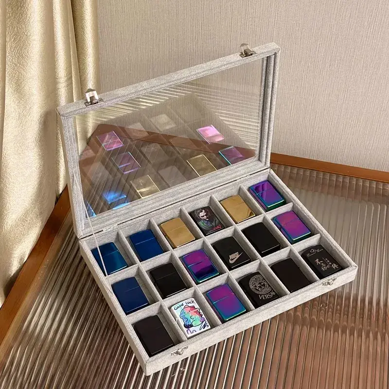 Large Capacity Zippo Matches Storage Box Transparent Glass With Lid Oil Firestone Storage Box For Collectors