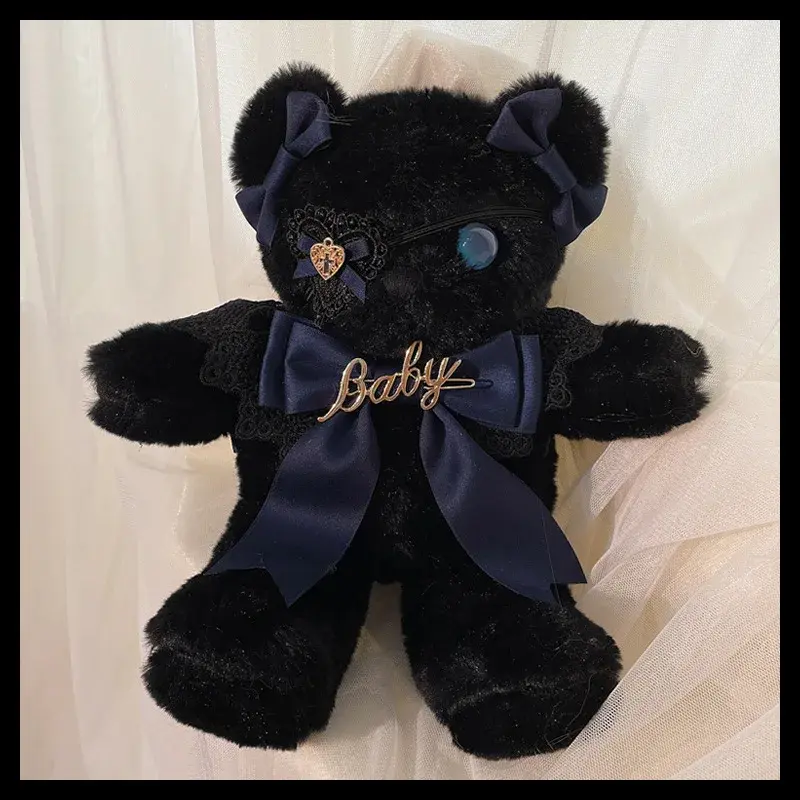 Original Handmade Design Lolita Black Eyemask Bear Bag Single Shoulder Handbag Black Velvet Bag Storage Accessories Motorcycle E