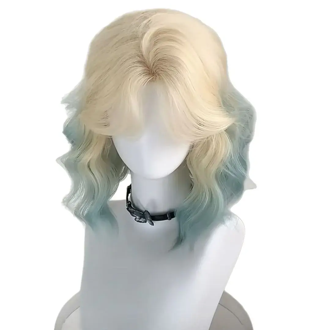 Angel's Love Women's New Style Fake Hair Platinum Gradient Ice Blue Half up Half down Soft Nature Feeling Wig Cover