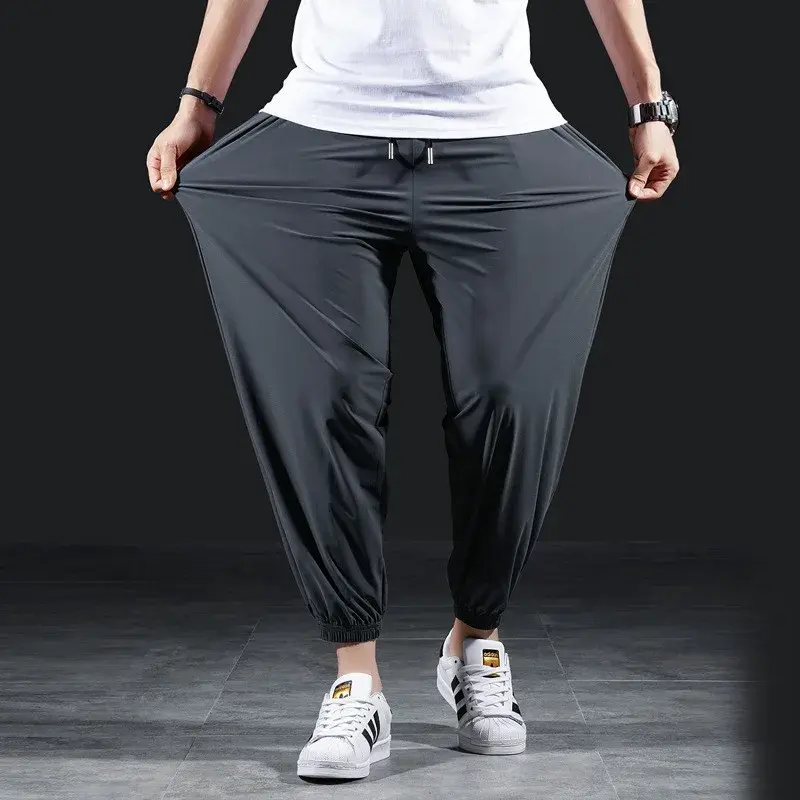 Men's Summer Thin Cropped Pants Ice Silk Elastic Quick Dry Casual Draped Tailored Sweatpants Pants For Men