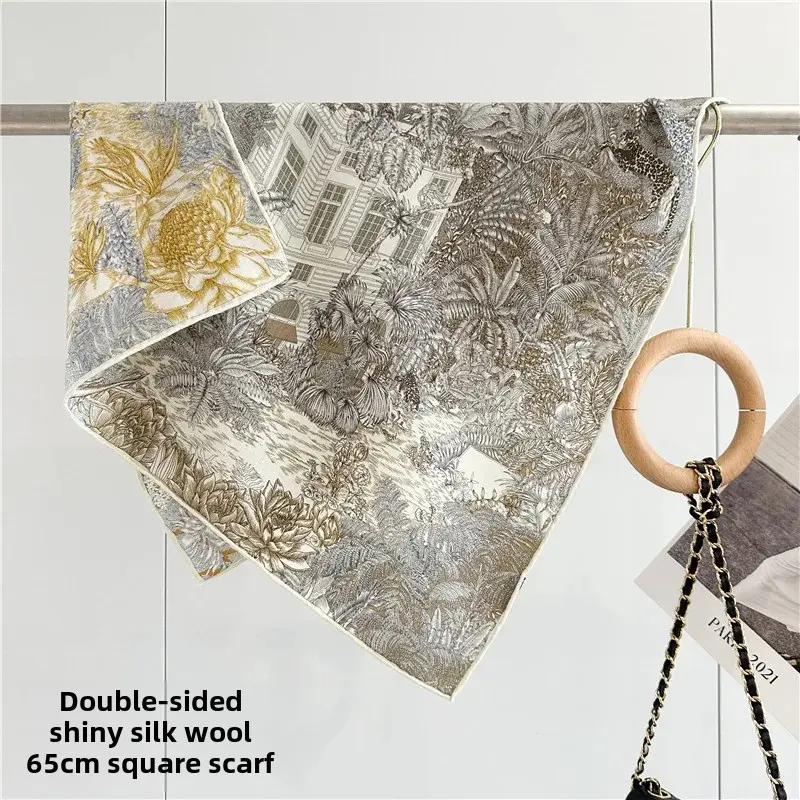 Double-Sided Printing Silk Autumn Winter Versatile Women's Fashionable Warm Shawl Scarf Square Dimension Goat Silk Material