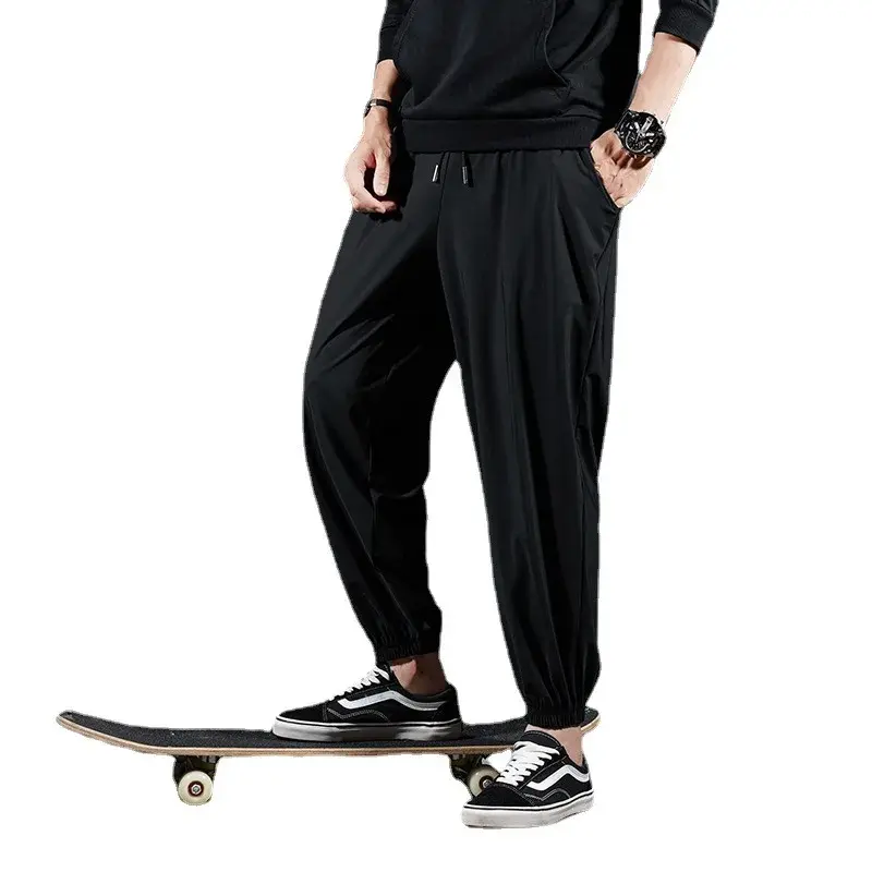 Men's Summer Thin Cropped Pants Ice Silk Elastic Quick Dry Casual Draped Tailored Sweatpants Pants For Men