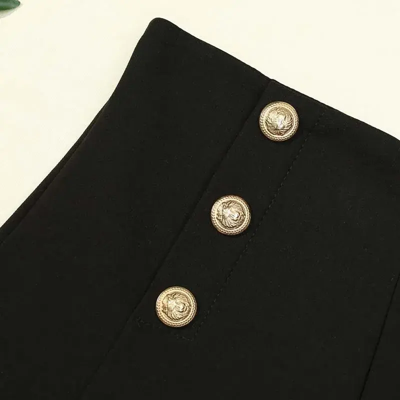 Fashionable High Waist Slim Fit Three-Quarter Length Pants Women's Summer Hot Sale Of The Season New Style Double Button Casual 
