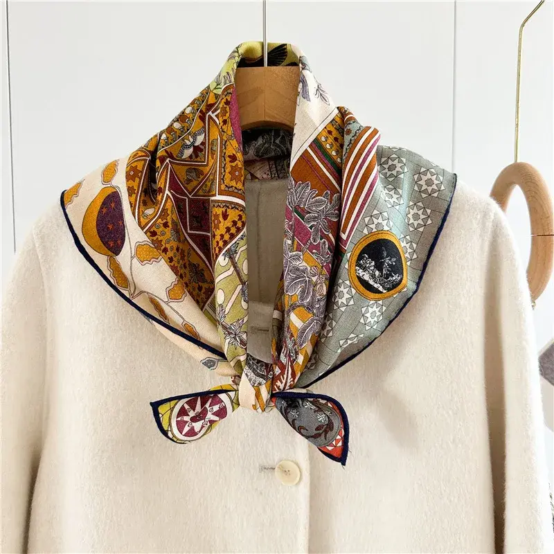 Double-Sided Printing Silk Autumn Winter Versatile Women's Fashionable Warm Shawl Scarf Square Dimension Goat Silk Material