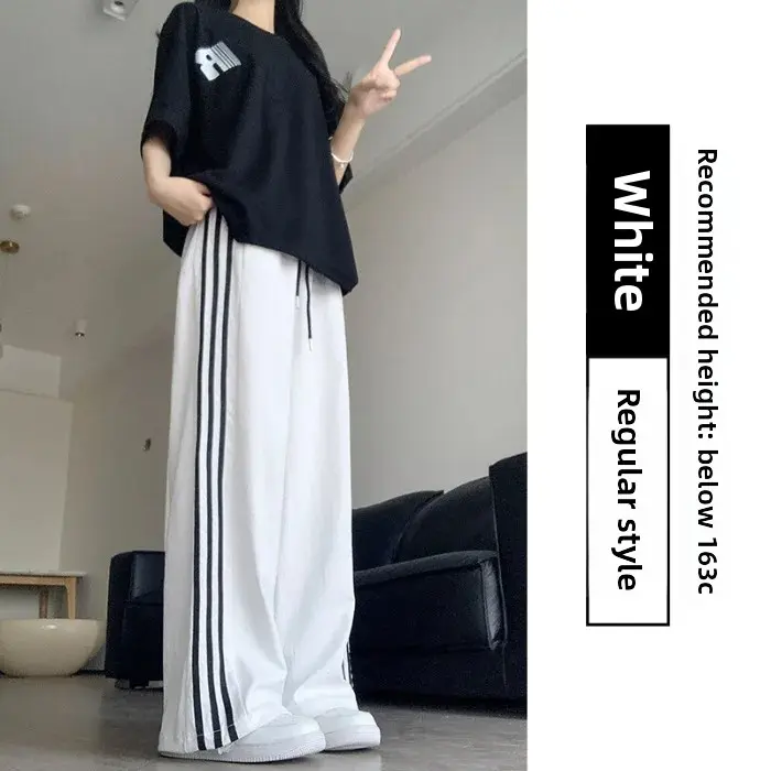 Blue Striped Wide Leg Pants Women's Summer High Waist Drapey Casual Straight Small Size Quick Dry Sports Trousers