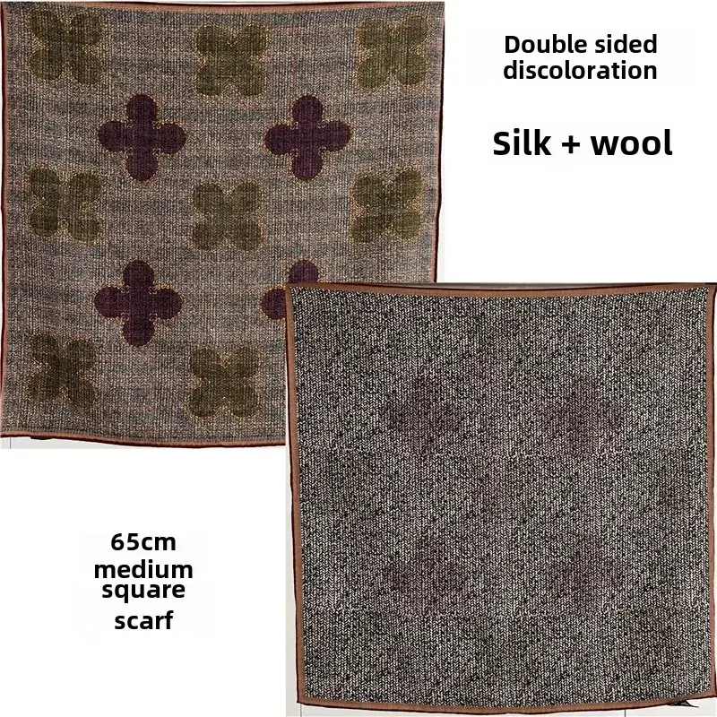 Double-Sided Printing Silk Autumn Winter Versatile Women's Fashionable Warm Shawl Scarf Square Dimension Goat Silk Material