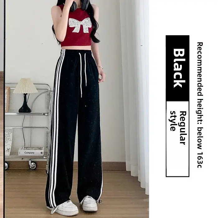 Blue Striped Wide Leg Pants Women's Summer High Waist Drapey Casual Straight Small Size Quick Dry Sports Trousers