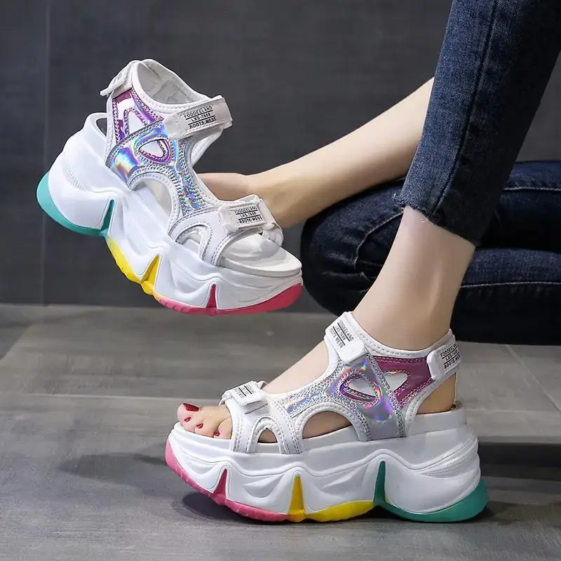 2024 Summer New Women's Sandals Trendy Versatile Platform Thick Base Net Red Sporty Sponge Cake Roma Sandals