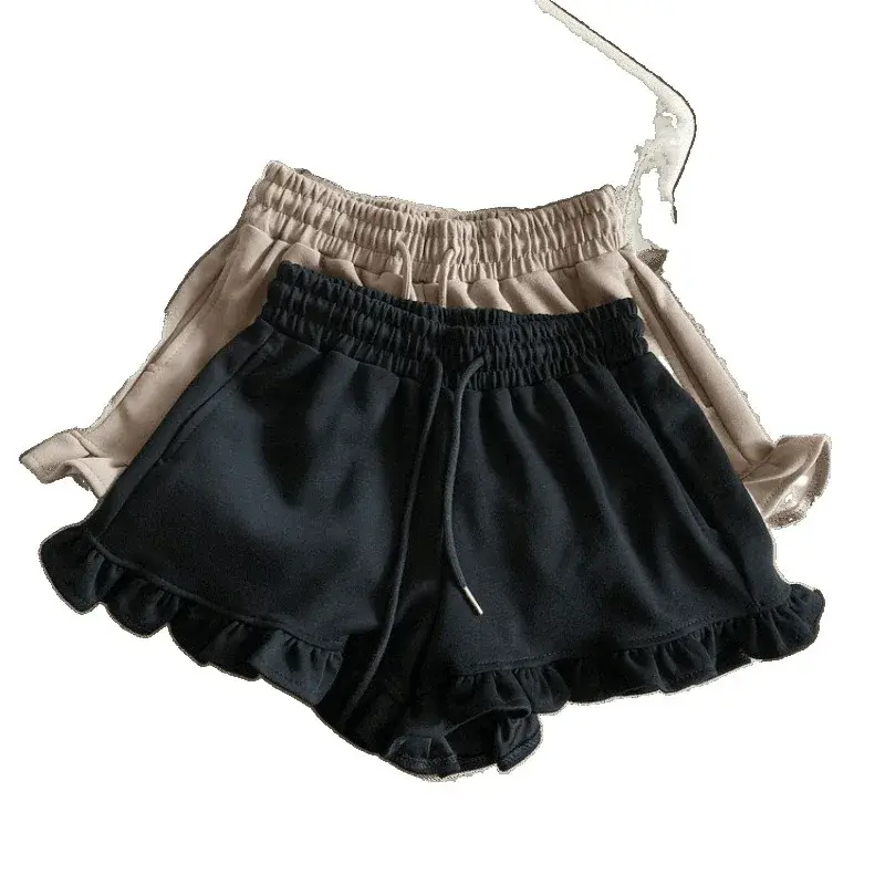 High Waist Drawstring Sports Shorts Women Summer Design Sense Wooden Edge Sound Casual Wide Leg Pants plus Size 240 Pounds