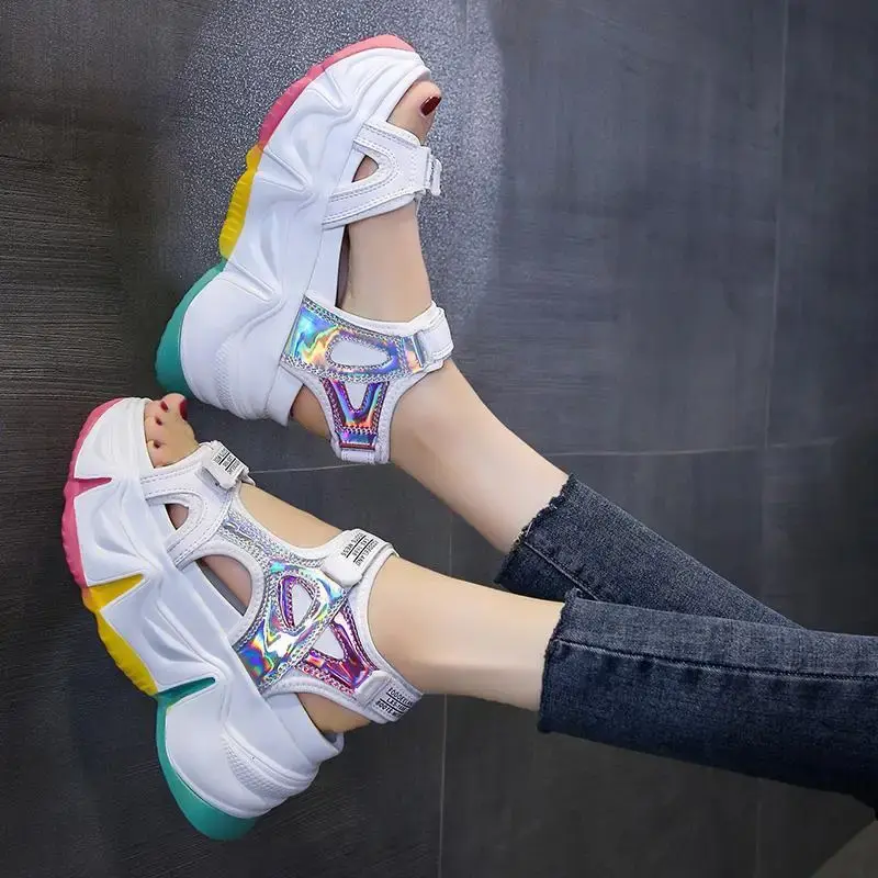 2024 Summer New Women's Sandals Trendy Versatile Platform Thick Base Net Red Sporty Sponge Cake Roma Sandals