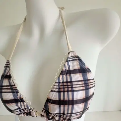 Low-Waist Plaid Bikini with Drawstring Strap Thermal Spring Swimsuit Women's Fashionable Vintage Lace Detailing By-Jane