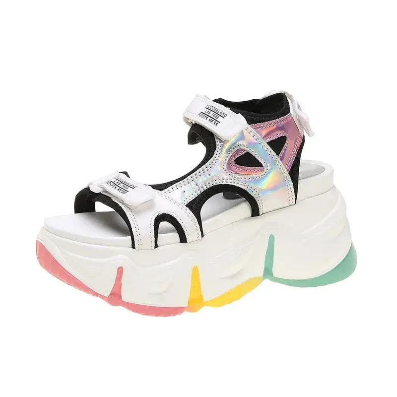 2024 Summer New Women's Sandals Trendy Versatile Platform Thick Base Net Red Sporty Sponge Cake Roma Sandals