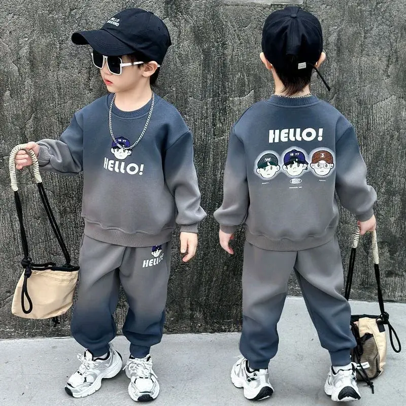 Spring Autumn New Sweatshirt Wardrobe 2-Piece Set For Boys Korean Style Sports Suit Midsize Children's Clothing