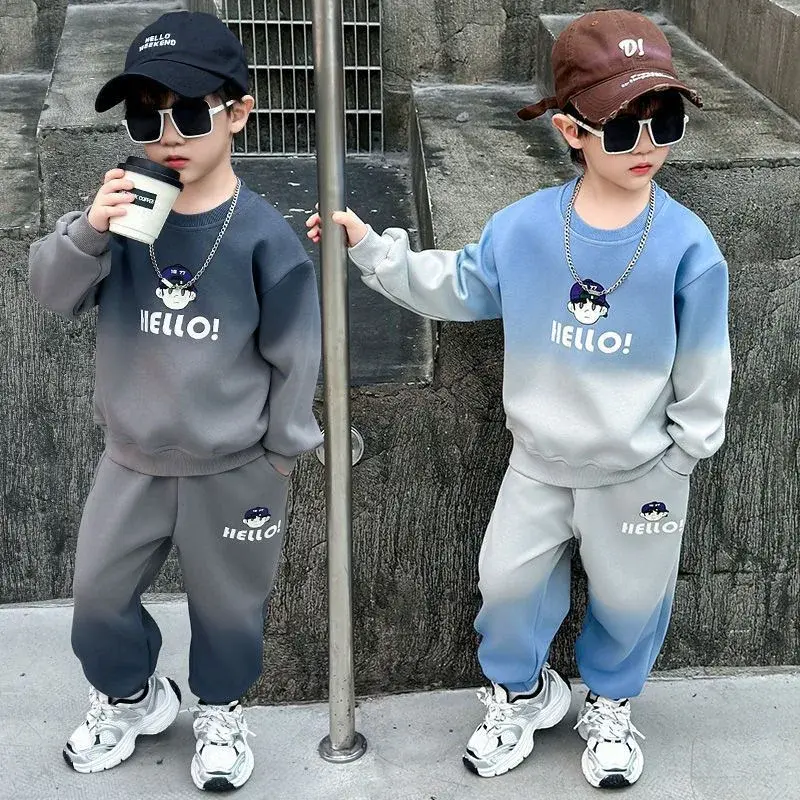 Spring Autumn New Sweatshirt Wardrobe 2-Piece Set For Boys Korean Style Sports Suit Midsize Children's Clothing