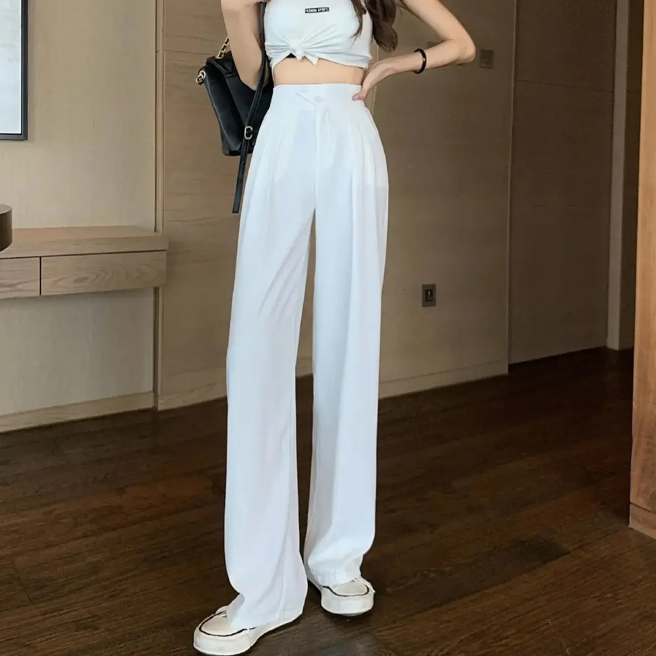 Women's Spring Summer 2023 New High-Waisted Slimming Draped Loose-Fit Casual Wide-Leg Long Pants