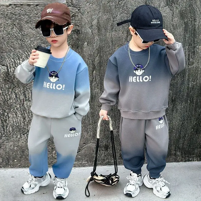 Spring Autumn New Sweatshirt Wardrobe 2-Piece Set For Boys Korean Style Sports Suit Midsize Children's Clothing