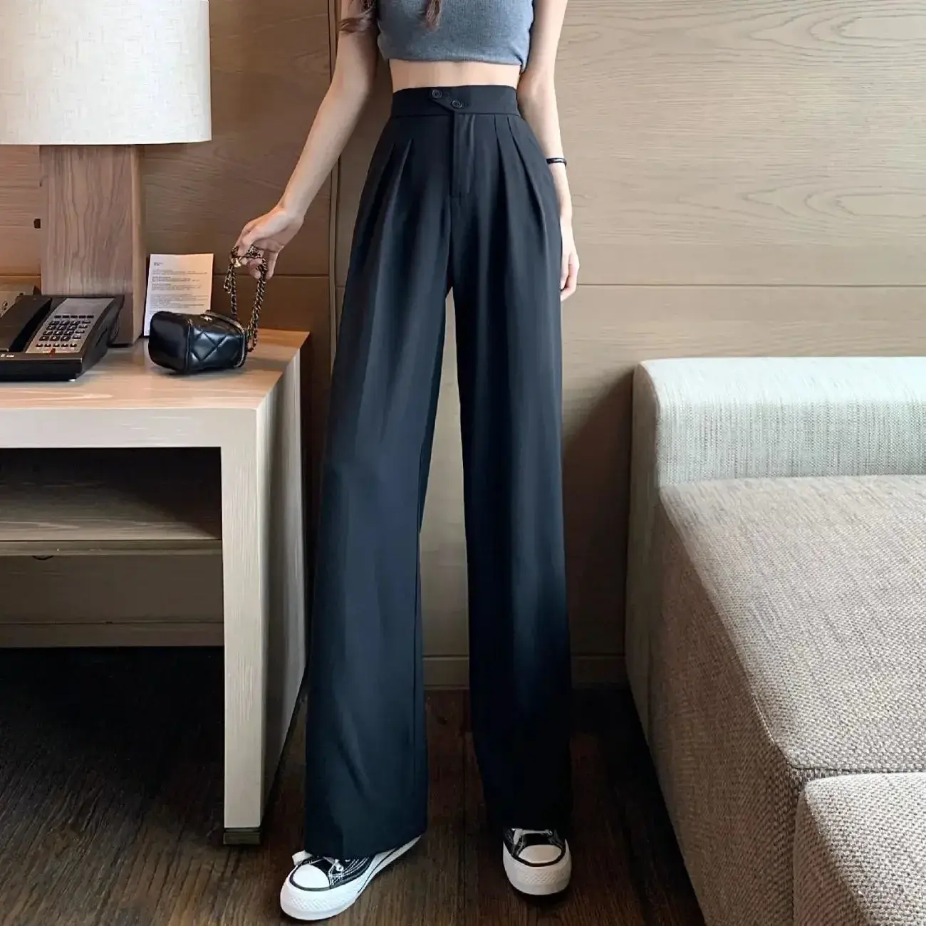 Women's Spring Summer 2023 New High-Waisted Slimming Draped Loose-Fit Casual Wide-Leg Long Pants