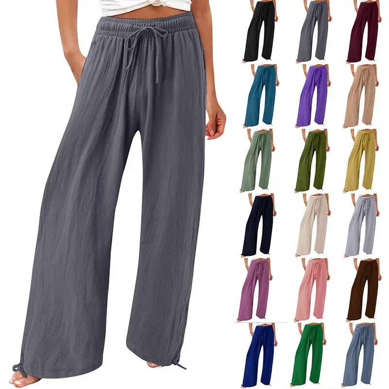 Cross-Border Hot Sale Loose Leg Pants Pure Color Casual Long Trousers Women's Fashion Wide Leg Pants Comfortable Fit