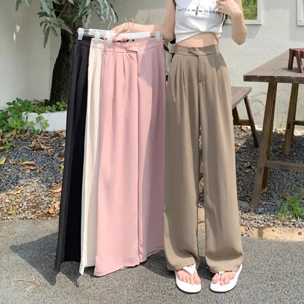 Women's Spring Summer 2023 New High-Waisted Slimming Draped Loose-Fit Casual Wide-Leg Long Pants