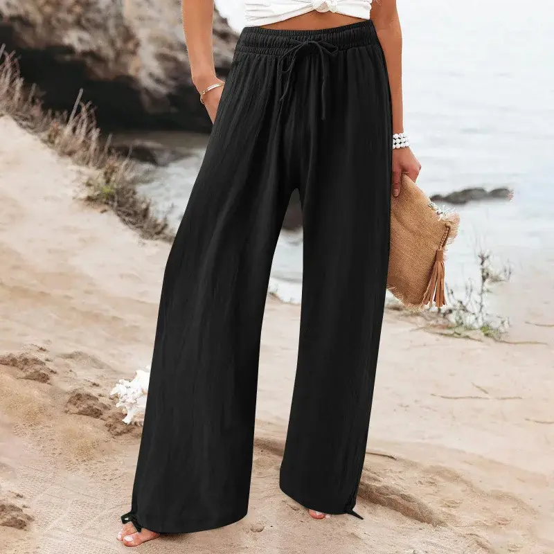 Cross-Border Hot Sale Loose Leg Pants Pure Color Casual Long Trousers Women's Fashion Wide Leg Pants Comfortable Fit