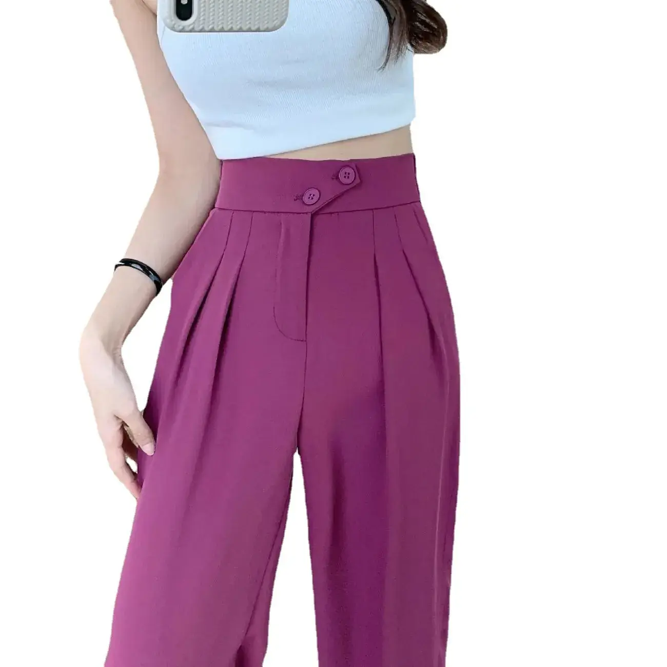 Women's Spring Summer 2023 New High-Waisted Slimming Draped Loose-Fit Casual Wide-Leg Long Pants