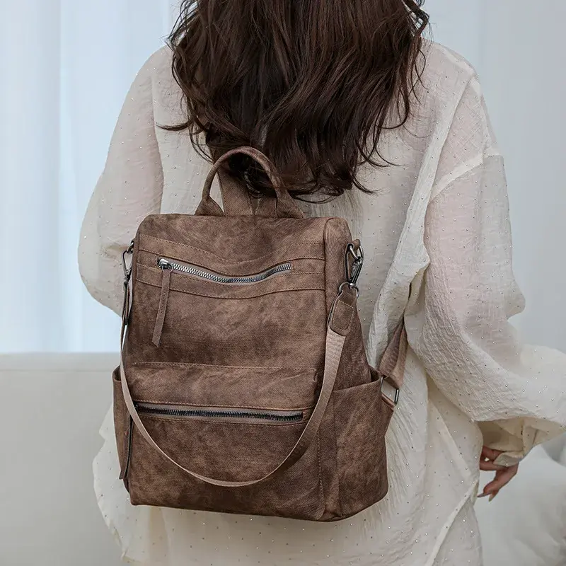 Retro Large Capacity Ladies Casual Double Shoulder Bag Zipper Opening Other Main Material Made in China Cross Border Bag