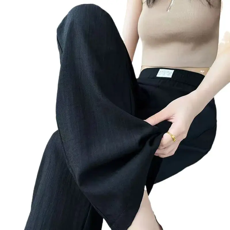 High Waist Wide Leg Jeans Women Summer Thin Ice Silk Straight Cut Casual Pants Lightweight Breathable Comfortable