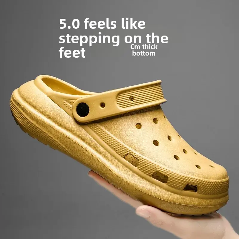 Outer Wear 2023 Summer Men's Single Color Holey Slippers EVA Sole Non-Slip Wear-Resistant Beach Slippers Outdoor Sports Slippers