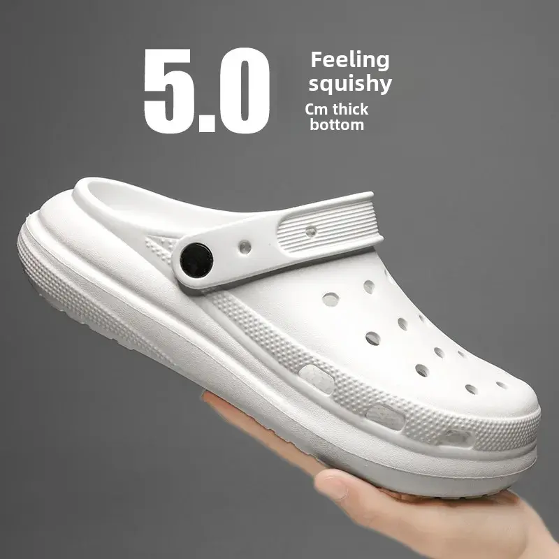 Outer Wear 2023 Summer Men's Single Color Holey Slippers EVA Sole Non-Slip Wear-Resistant Beach Slippers Outdoor Sports Slippers