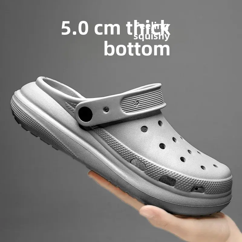 Outer Wear 2023 Summer Men's Single Color Holey Slippers EVA Sole Non-Slip Wear-Resistant Beach Slippers Outdoor Sports Slippers