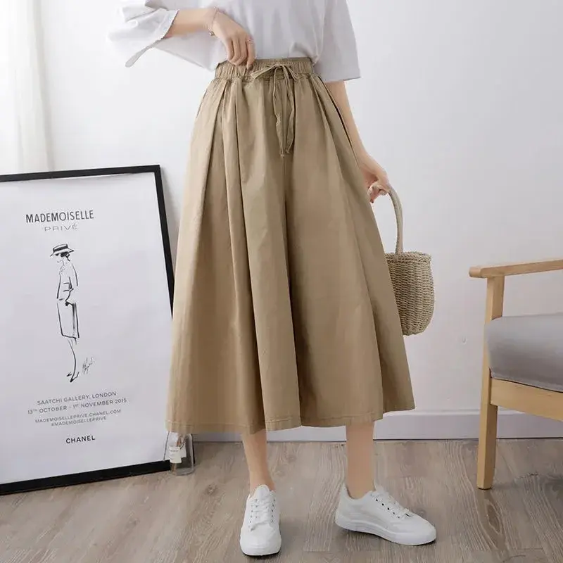 High Waist Wide Leg Pants Skirt Casual Trousers for Women Student Style Loose Fit Nine Point Skirt Autumn Spring Summer New Arri