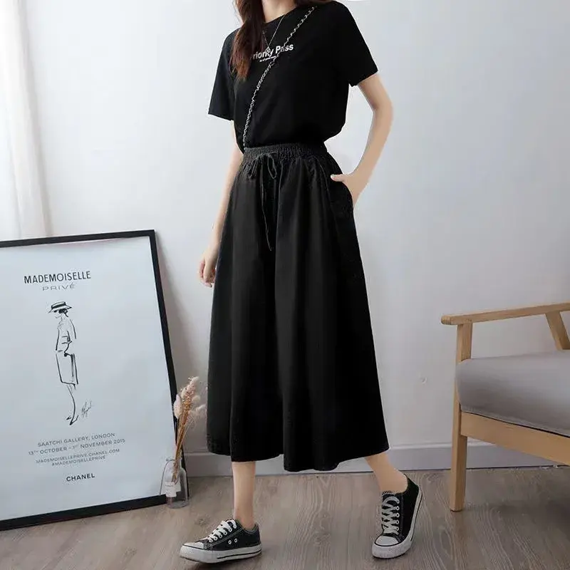 High Waist Wide Leg Pants Skirt Casual Trousers for Women Student Style Loose Fit Nine Point Skirt Autumn Spring Summer New Arri