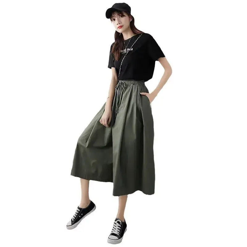 High Waist Wide Leg Pants Skirt Casual Trousers for Women Student Style Loose Fit Nine Point Skirt Autumn Spring Summer New Arri